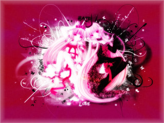 Pink gothic anime two girls - star and swirls free wallpaper