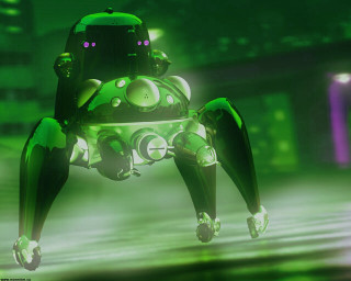 Green robot street night retrofuturism - ghost in the shell free wallpaper