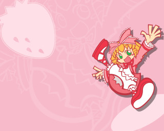 Cartoon girl flying pink background - lineart free wallpaper for desktop