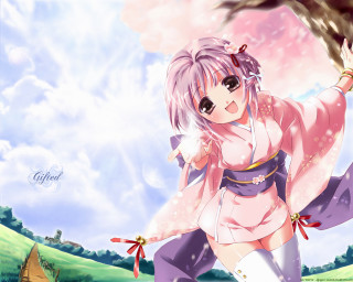 Pink girl cherry blossoms kimono - a pink sky free wallpaper