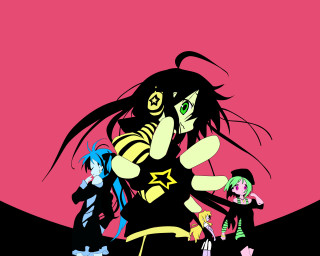 Anime girls pink black star - a pink background free wallpaper