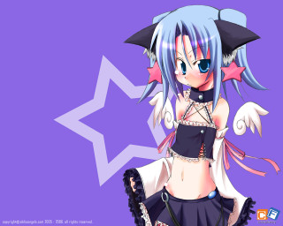 Anime girl blue hair wings 3 - a black outfit free wallpaper for desktop