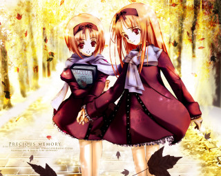 Anime girls woods autumn leaves - the wood free wallpaper