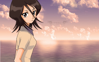 Girl pink sky ocean anime - anime art free wallpaper