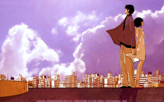 Roof couple city skyline anime - top of a roof next free wallpaper