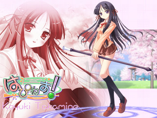 Girl sword pinkflowers pinksky remodernism - a pink sky free wallpaper