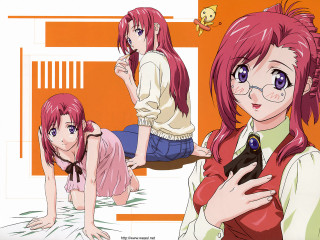 Pink haired girl glasses floor - a cell phone free wallpaper