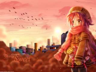 Girl pink scarf city field - a pink scarf free wallpaper