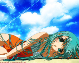 Blue haired girl laying under - the ground in front free wallpaper