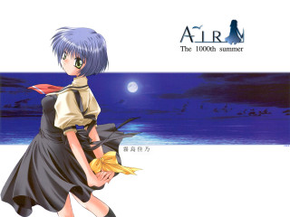 Girl blue hair beach moon - a blue sky and water free wallpaper