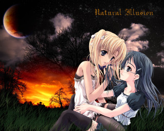 Anime girls fullmoon fireworks night - a full moon in the sky free wallpaper for desktop