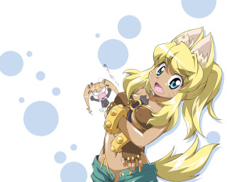 Anime wolf girl bubbles paw - her shoulder and a cat free wallpaper