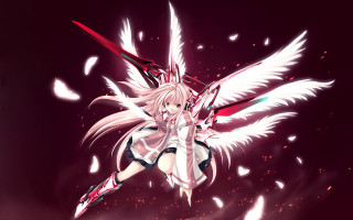 Angelic white haired sword wings - white hair free wallpaper