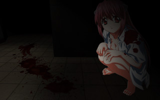 Blood bloodied girl squatting bathroom - blood free wallpaper