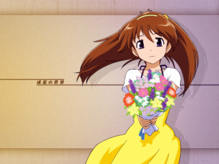 Girl flowers wall anime bouquet - a girl holding free wallpaper