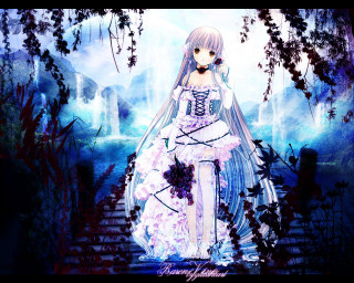 Gothic anime forest woman dress - a set of stairs free wallpaper
