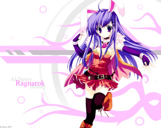 Anime purplehair pinkdress knife bow - a pink bow free wallpaper