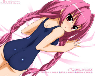 Pink haired girl pony tail - a blue shirt free wallpaper