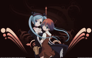 Anime hugging girls pink swirl - anime key visual free wallpaper