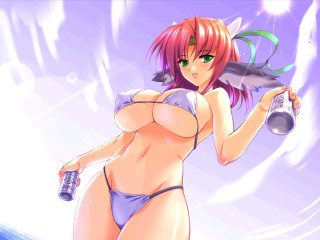 Beach woman bikini holding soda - a screenshot free wallpaper for desktop