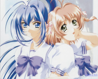 Anime girls blue hair bows 3 - two anime girl free wallpaper