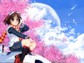 Girl sitting car tree pink - overhead in the sky free wallpaper