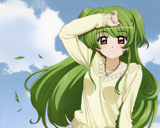 Green hair red eyes blue - anime free wallpaper