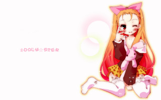 Cartoon girl longhair pinkdress sitting - pop surrealism free wallpaper