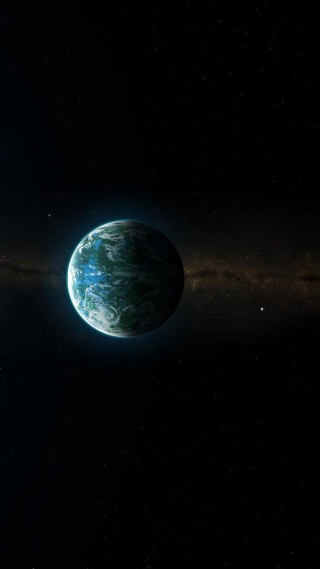 Blue planet black background stars - matte painting free wallpaper for mobile