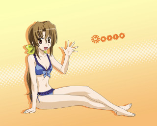 Woman bikini sitting butterfly anime - above her free wallpaper