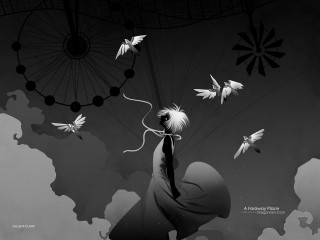 Kite birds ferriswheel illustration night - a kite free wallpaper