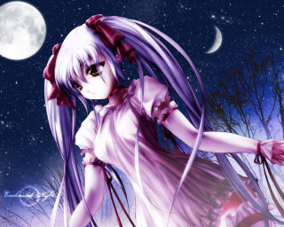 Moonlight girl with bow anime - long hair and a bow free wallpaper