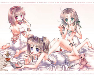 Three anime girls teddy bear - three anime girl free wallpaper