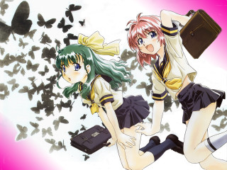 Anime girls butterflies suitcases school - one girl free wallpaper