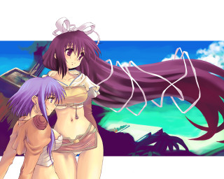 Anime girls beach sky clouds 4 - context art free wallpaper for desktop