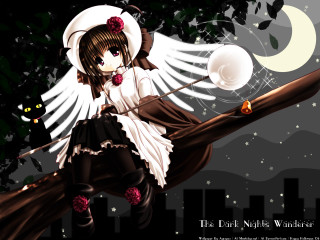 Girl whitehat angelwings blackcat moon - dark night free wallpaper for desktop