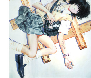 Woman bench camera man school - a painting of a woman free wallpaper