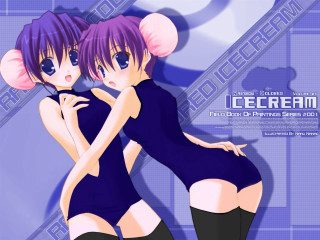 Anime girls hug blue background 4 - ice free wallpaper