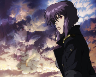 Cloudy sky portrait kusanagi motoko - ghost in the shell free wallpaper