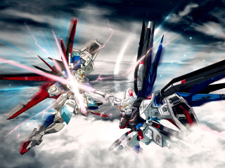 Robots fighting clouds lightnings mecha - the cloud free wallpaper for desktop