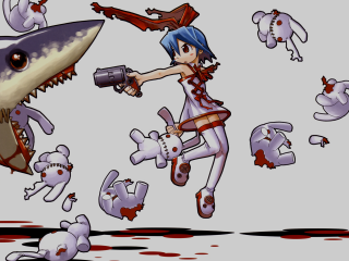 Cartoon girl shark blood gun - a cartoon girl free wallpaper