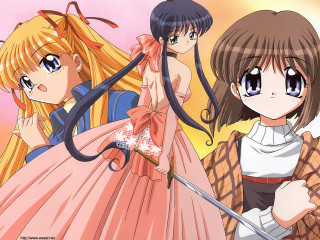 Three anime girls swords long - three anime girl free wallpaper