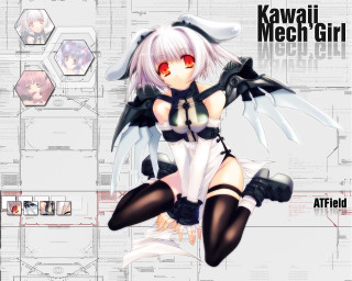 White hair girl rabbit ears - mecha free wallpaper