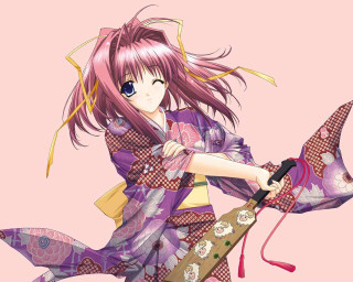 Purple dress umbrella anime yukata - a pink umbrella free wallpaper