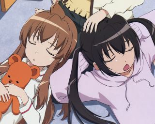 Two girls teddy bear rayonism - their other hand free wallpaper