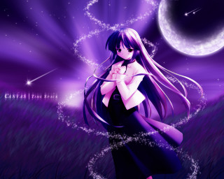 Long hair girl field moon - a moon in the background free wallpaper for desktop