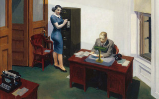 Man woman desk room typewriter - edward hopper free wallpaper