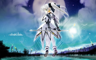 Anime girl sword water moon - a full moon in the sky free wallpaper for desktop
