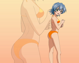 Cartoon woman bikini man cat - bathing free wallpaper