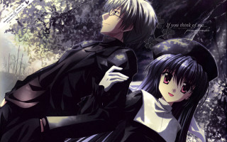 Anime couple forest trees leaves - tree and a forest free wallpaper